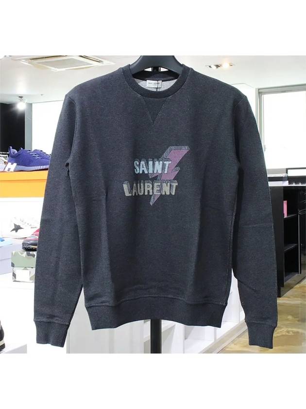 Luxury Saint Laurent Logo Print Cotton Sweatshirt Grey