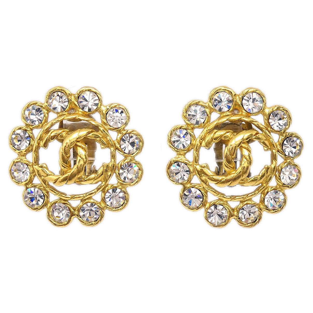 Luxury Chanel Gold Earrings Clip-On Rhinestone 29