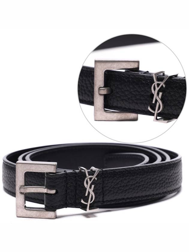 Luxury Saint Laurent Men's Monogram Grain Belt Black
