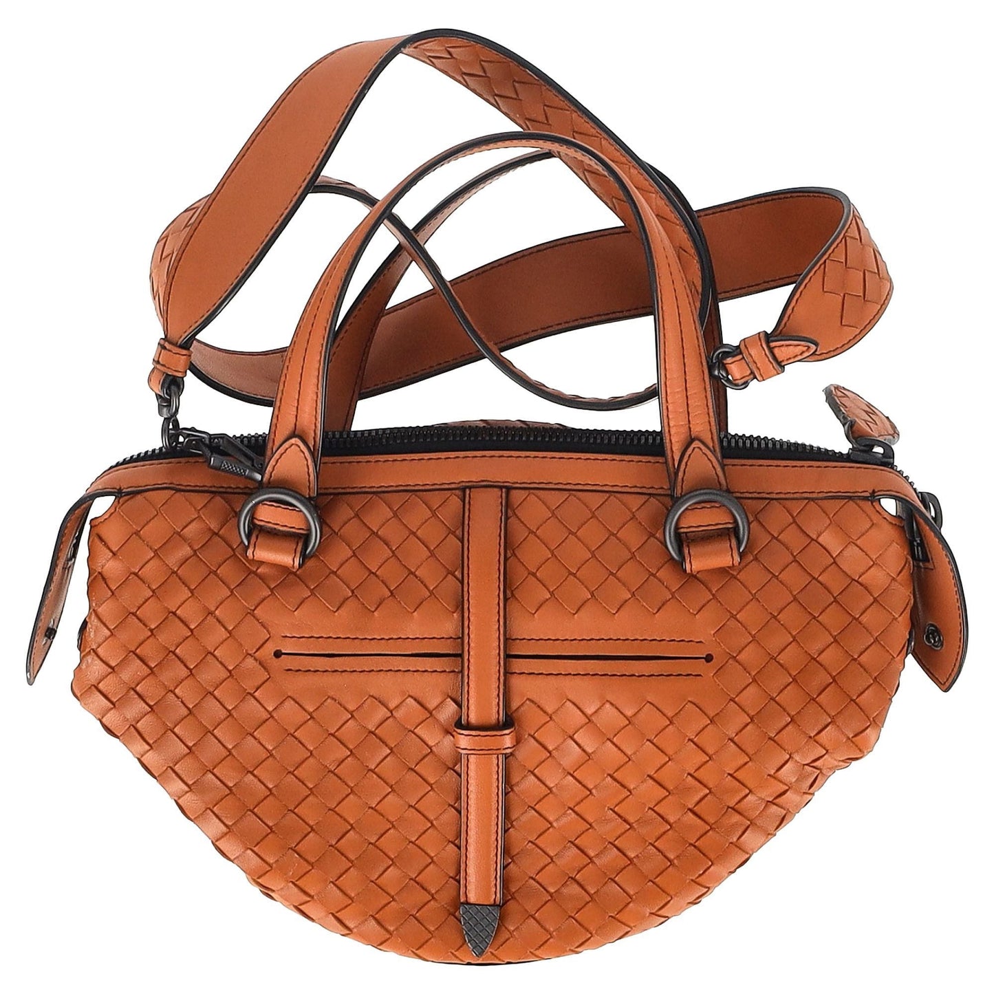 Luxury Bottega Veneta Intrecciato Tambura Handbag in Brown Leather