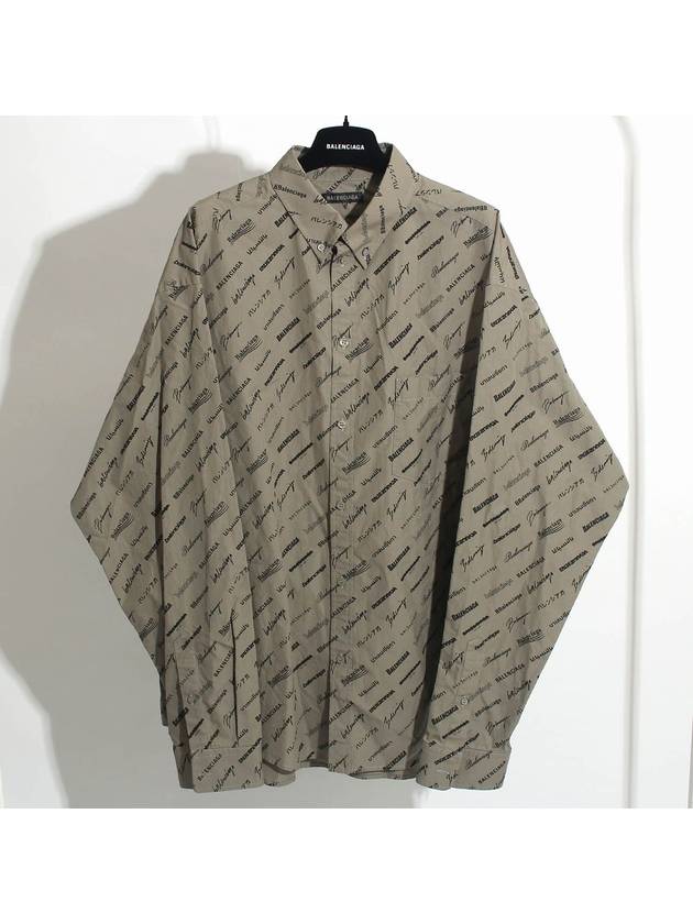 Luxury Balenciaga Men's Allover Logo Long Sleeve Shirt Dust Black