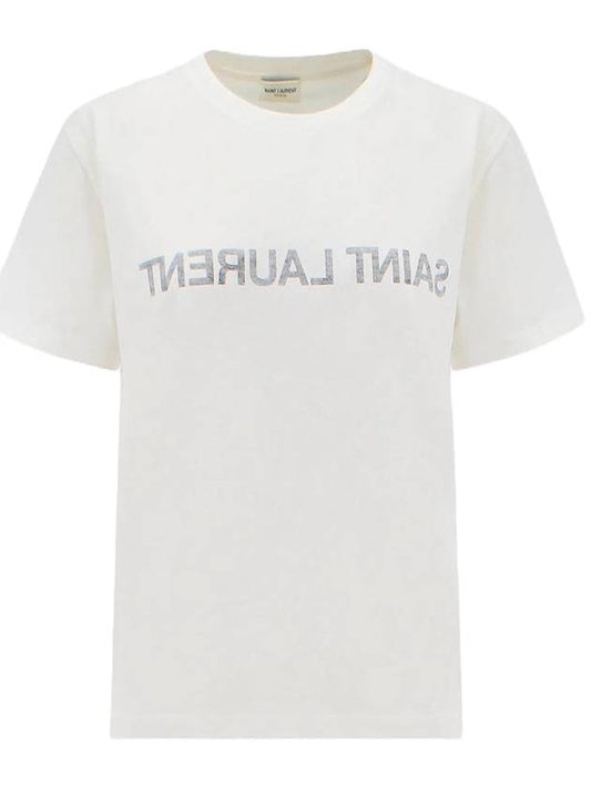 Luxury Saint Laurent Reverse Short Sleeve T-Shirt Nature Et Noir