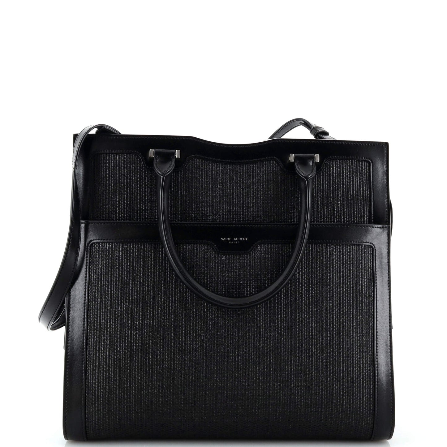 Luxury Saint Laurent Uptown Tote Raffia with Leather Large