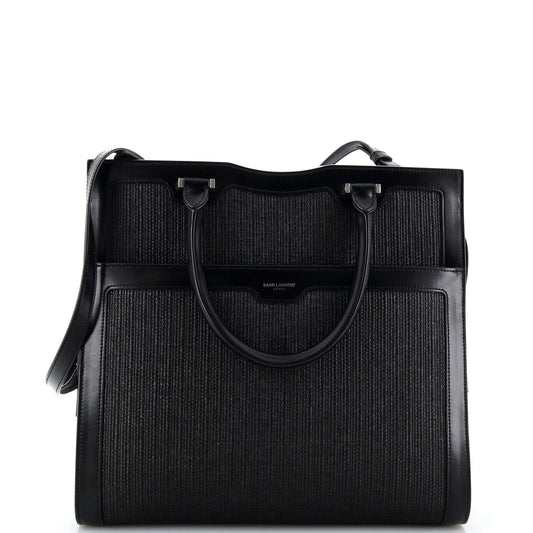 Luxury Saint Laurent Uptown Tote Raffia with Leather Large