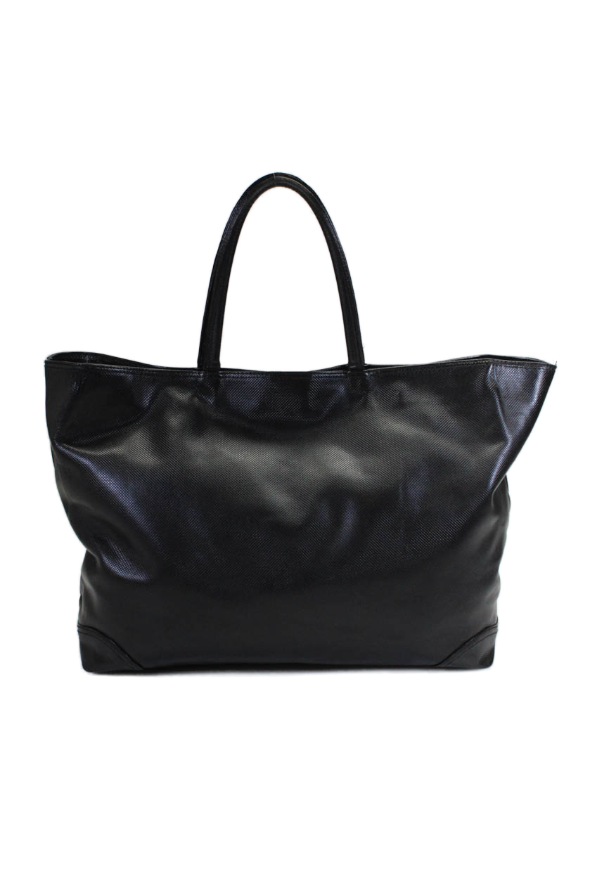 Luxury Bottega Veneta Womens Large Double Handle Textured Leather Tote Handbag Black