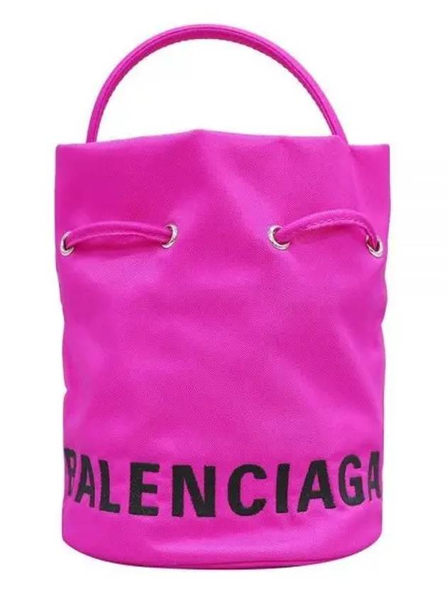 Luxury Balenciaga Logo Drawstring Bucket Bag Pink