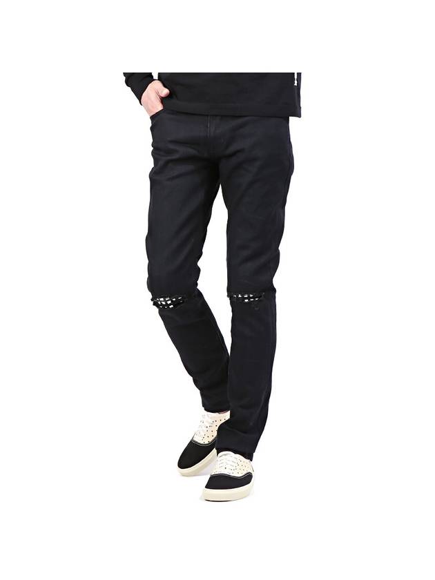 Luxury Saint Laurent Men's Studded Knee Slim Fit Pants Black