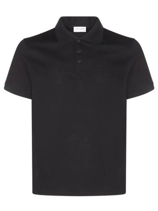 Luxury Saint Laurent Men's Monogram Cotton Short Sleeve Polo Shirt Black