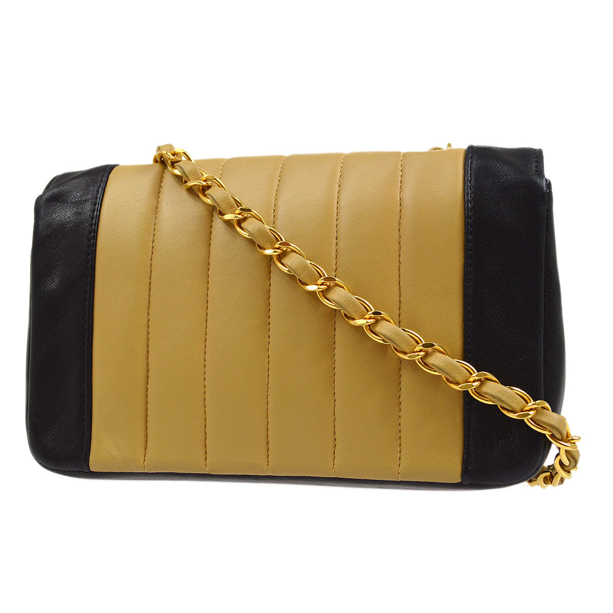 Luxury Chanel 1991-1994 Beige Lambskin Vertical Border Flap Mini