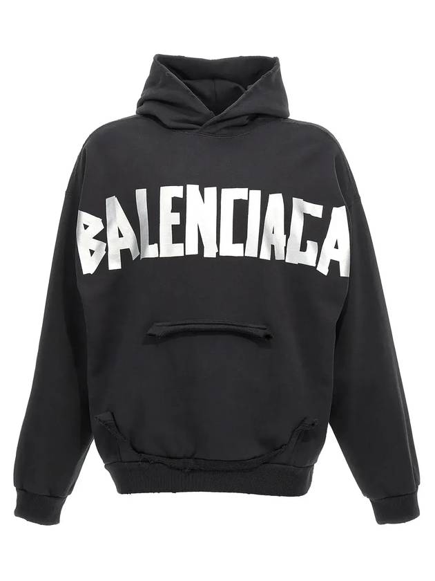 Luxury Balenciaga Logo Tape Cotton Hoodie Black
