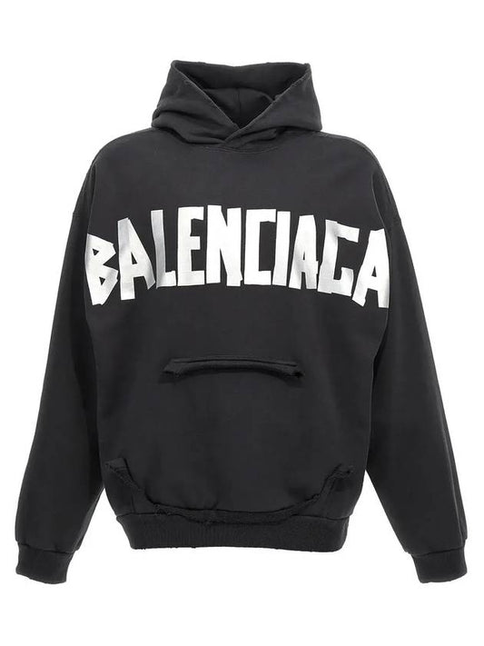 Luxury Balenciaga Logo Tape Cotton Hoodie Black
