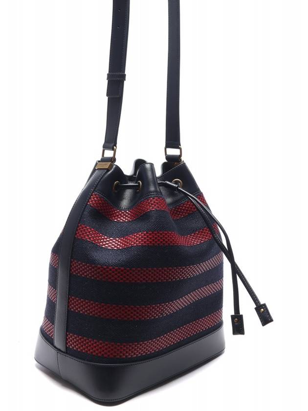 Luxury Saint Laurent Canvas Braided Leather Bucket Bag Marine