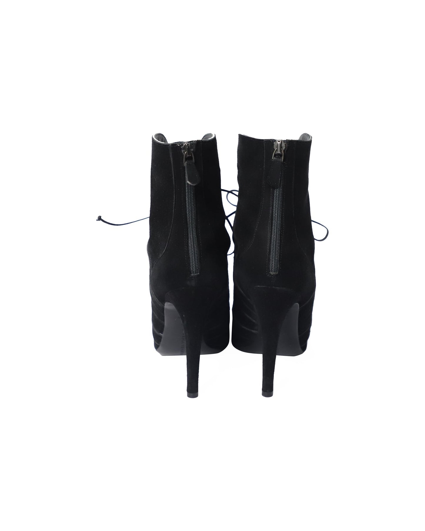 Luxury Bottega Veneta Cutout Lace-Up Detail Ankle Boots in Black Suede