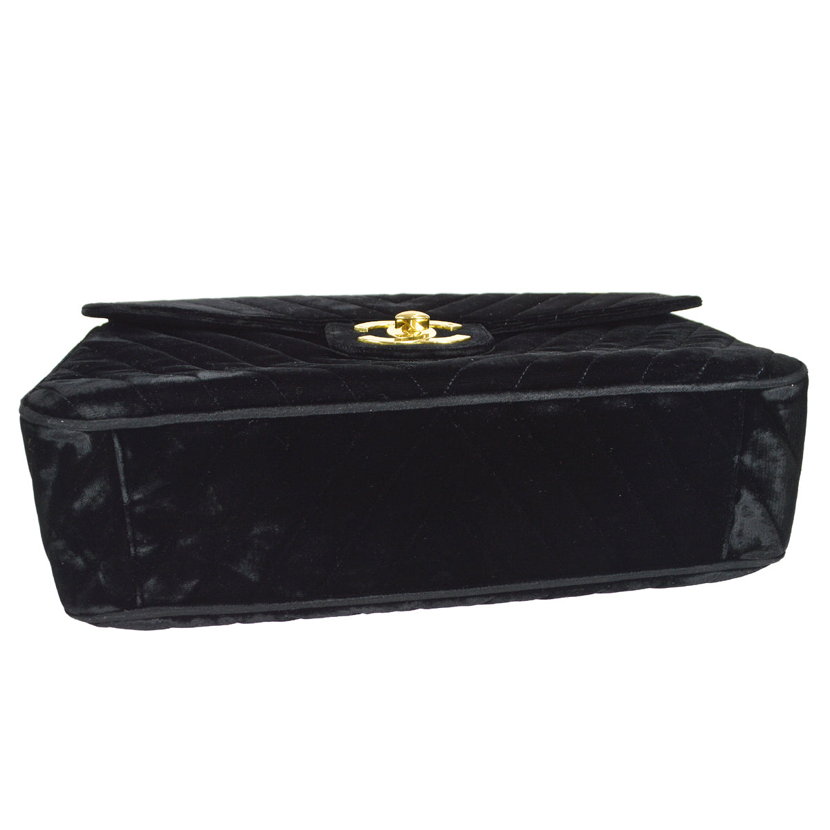 Luxury Chanel * 1990s Black Velvet Chevron Classic Flap Maxi
