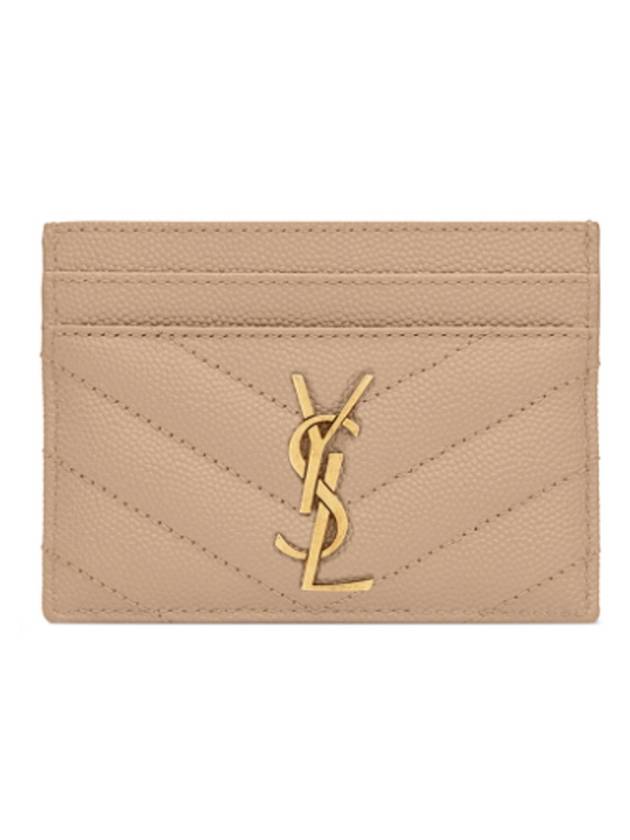 Luxury Saint Laurent Gold Hardware Matelasse Caviar Leather Card Wallet Dark Beige