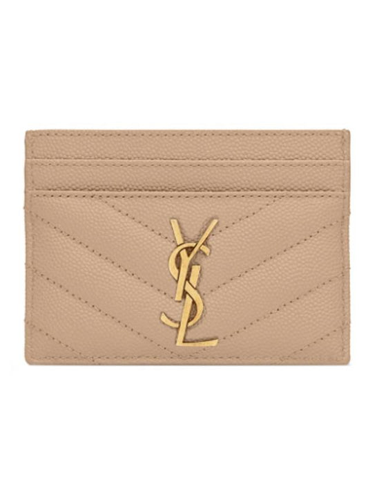 Luxury Saint Laurent Gold Hardware Matelasse Caviar Leather Card Wallet Dark Beige