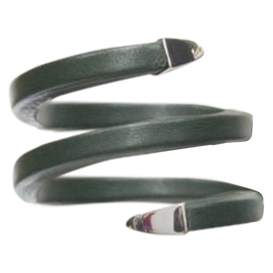 Luxury Bottega Veneta Spiral Coil forest leather cuff bracelet