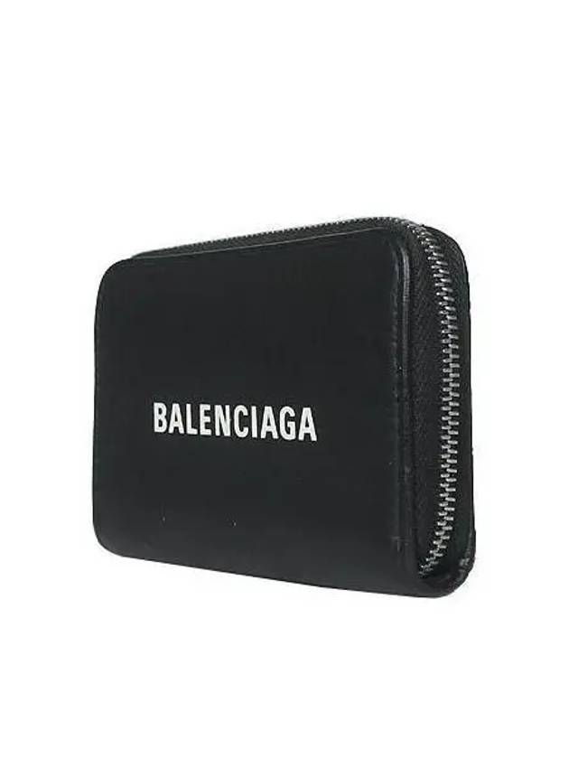 Luxury Balenciaga 505049 White Logo Black Leather Zipper Card Wallet
