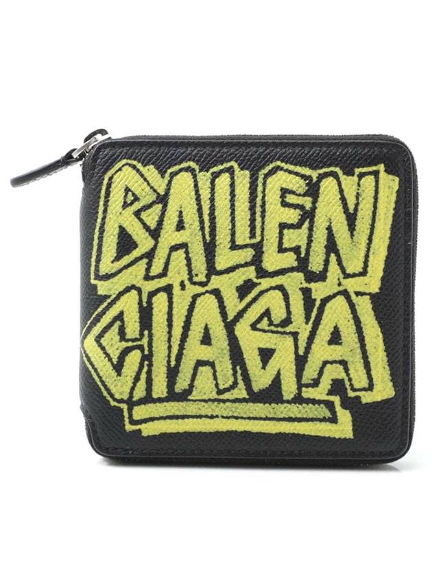 Luxury Balenciaga Paris Gravity Logo Leather Zipper Half Wallet Black