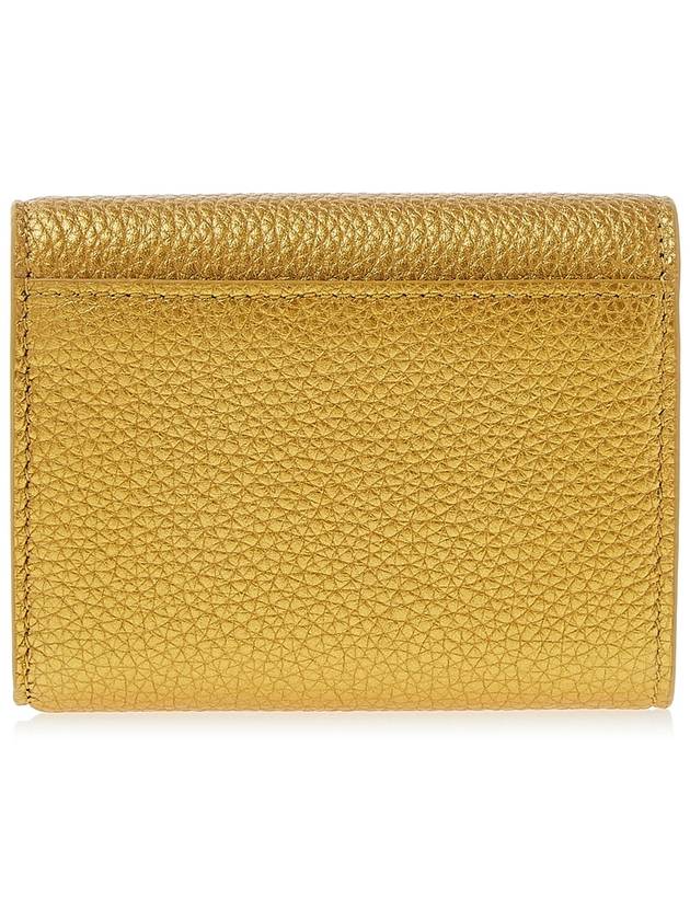 Luxury Balenciaga Logo Print Tri-Fold Half Wallet Gold