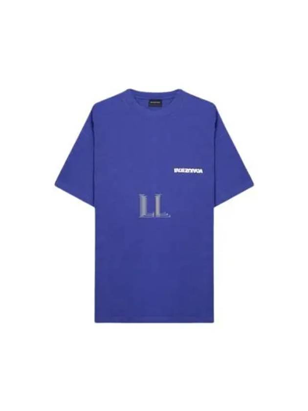 Luxury Balenciaga Embroidered Logo Short Sleeve T-Shirt Blue