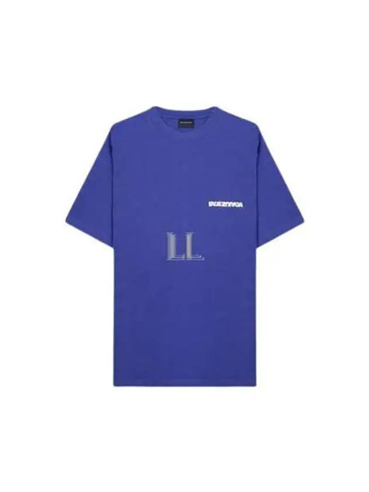 Luxury Balenciaga Embroidered Logo Short Sleeve T-Shirt Blue