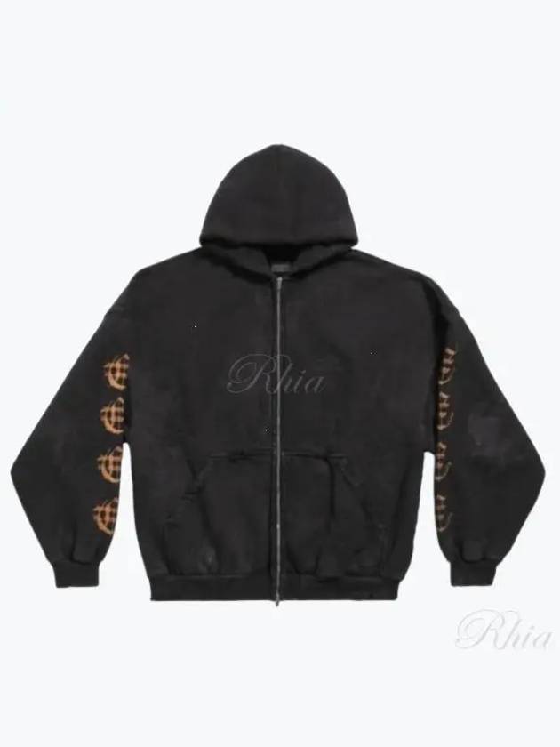 Luxury Balenciaga Heavy Metal Oversized Zip-Up Hoodie Black