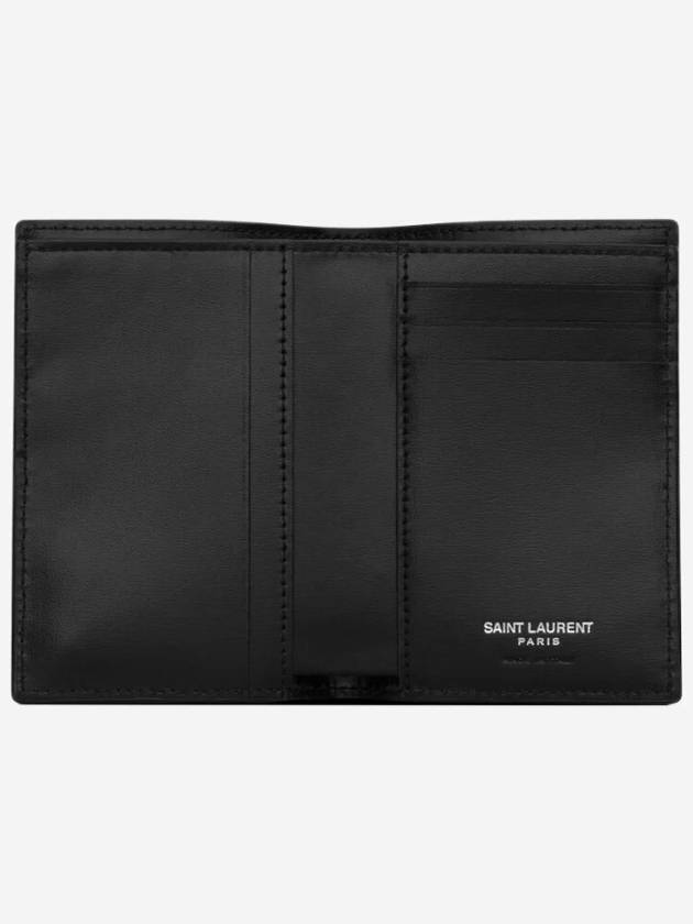 Luxury Saint Laurent Men's Tiny Monogram Logo Half Wallet Black