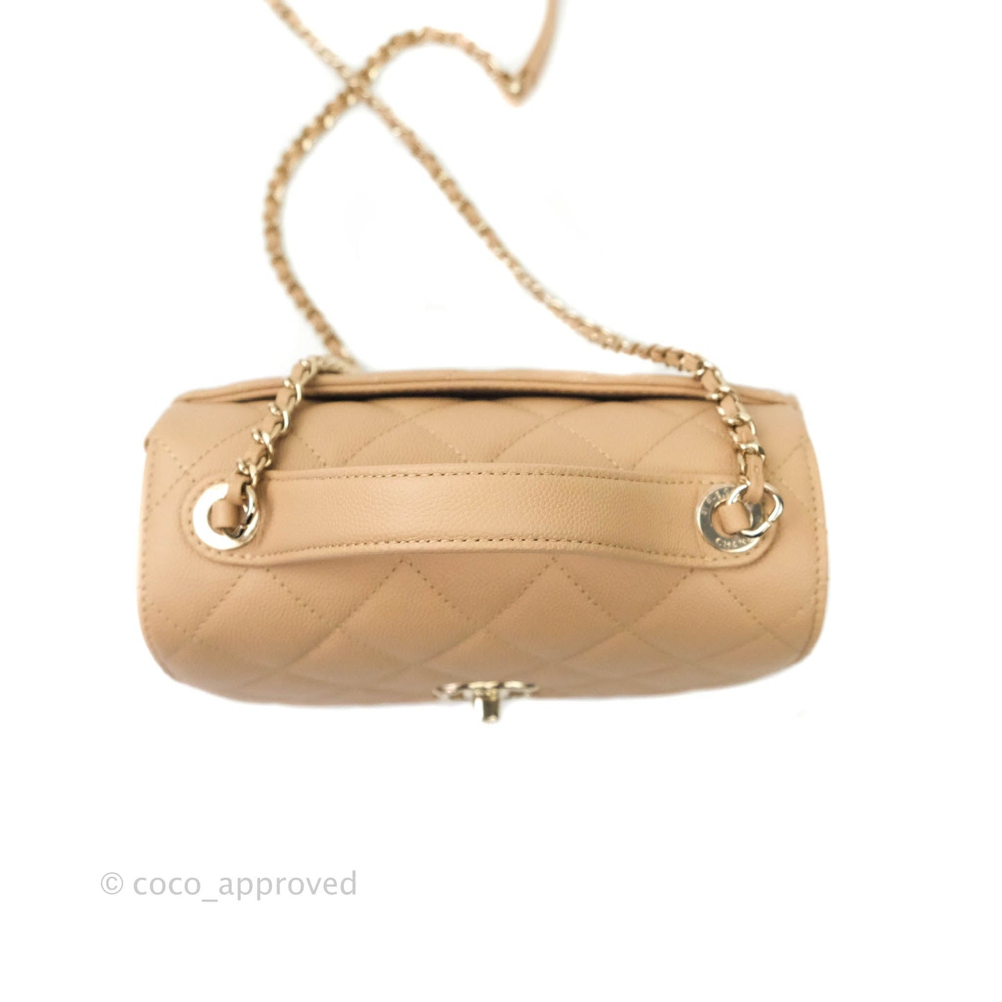 Chanel Quilted Small Business Affinity Flap Beige Caviar Light Gold Hardware