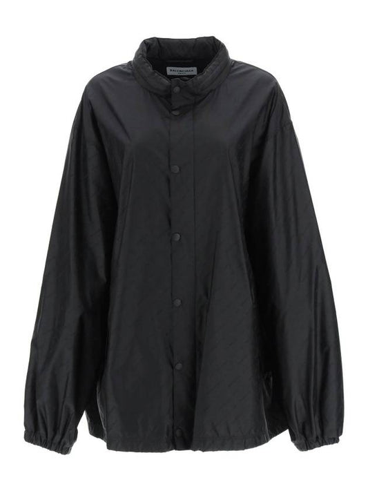 Luxury Balenciaga Men's All-Over Logo Rain Jacket Black