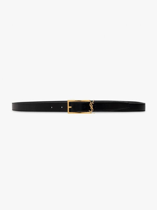 Luxury Saint Laurent Logo Leather Belt Black