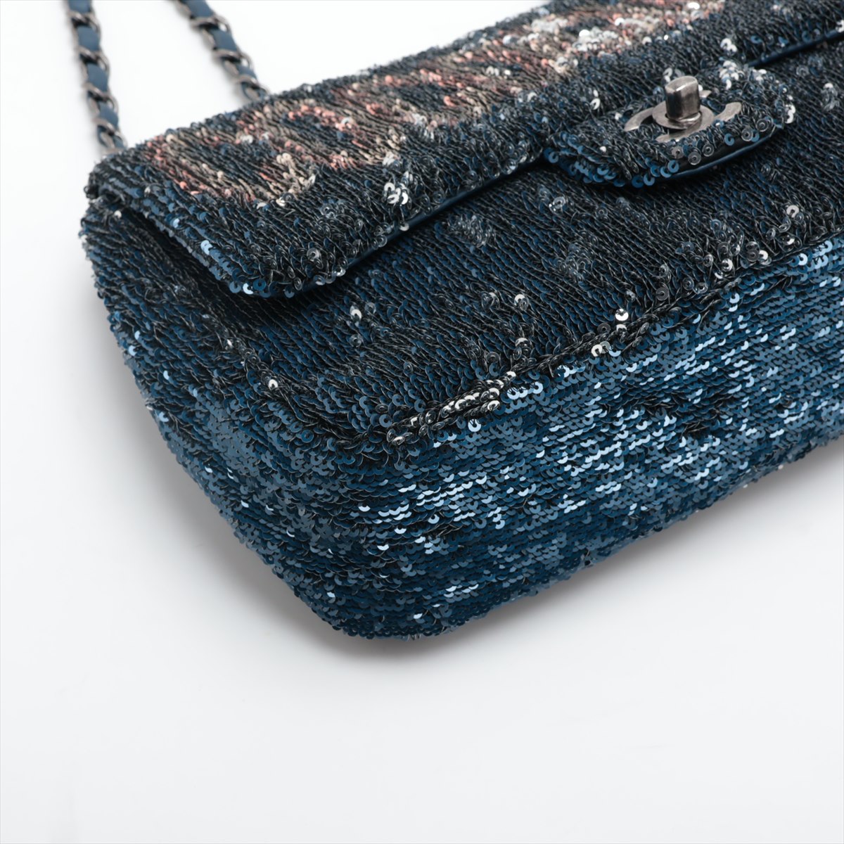 Chanel Coco Cube Single Flap Double Chain Bag Blue Silver  23rd