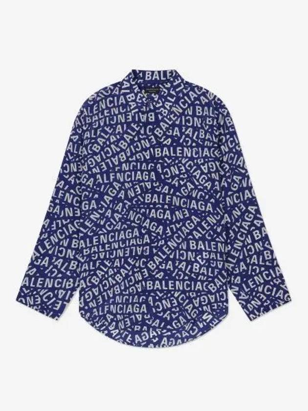 Luxury Balenciaga All Over Logo Shirt Blue