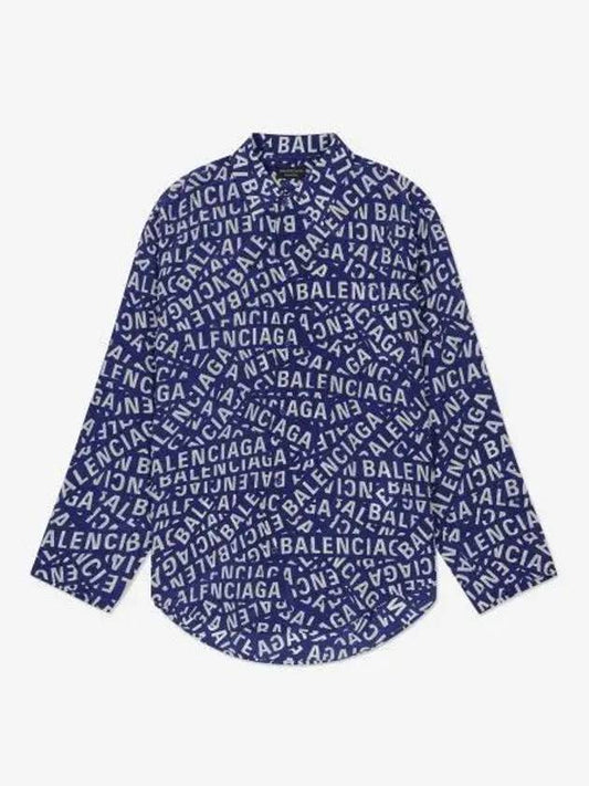 Luxury Balenciaga All Over Logo Shirt Blue