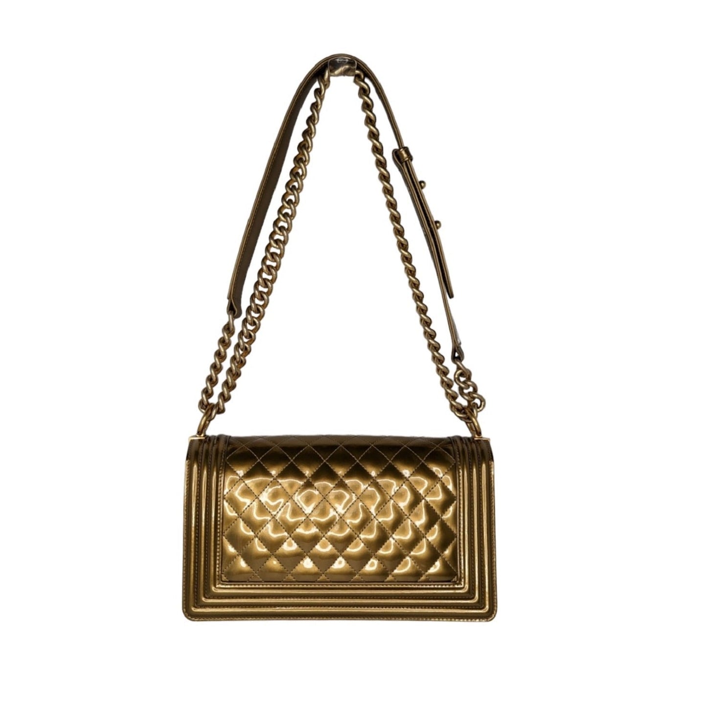 Luxury Chanel  Metallic Patent Calfskin Quilted Medium Boy Bag