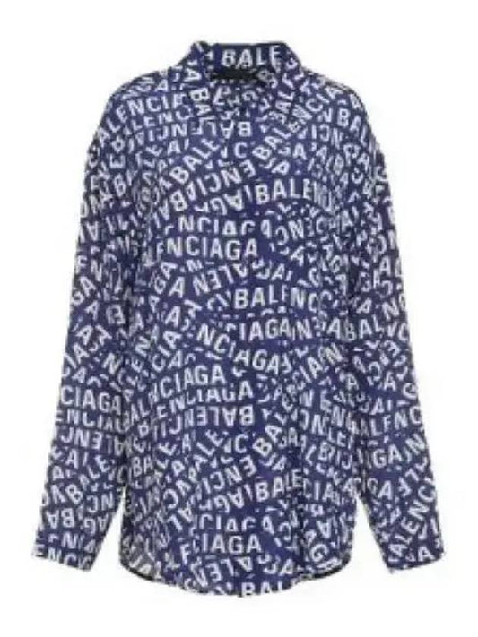 Luxury Balenciaga All Over Logo Shirt Blue