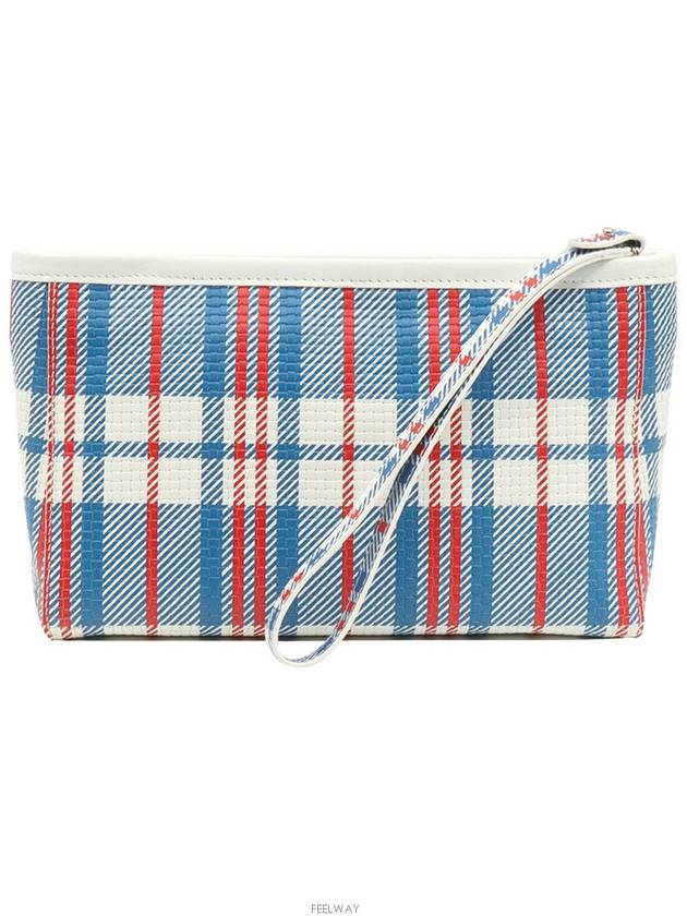 Luxury Balenciaga Multi check printed gold lettering logo hand strap Babes pouch clutch