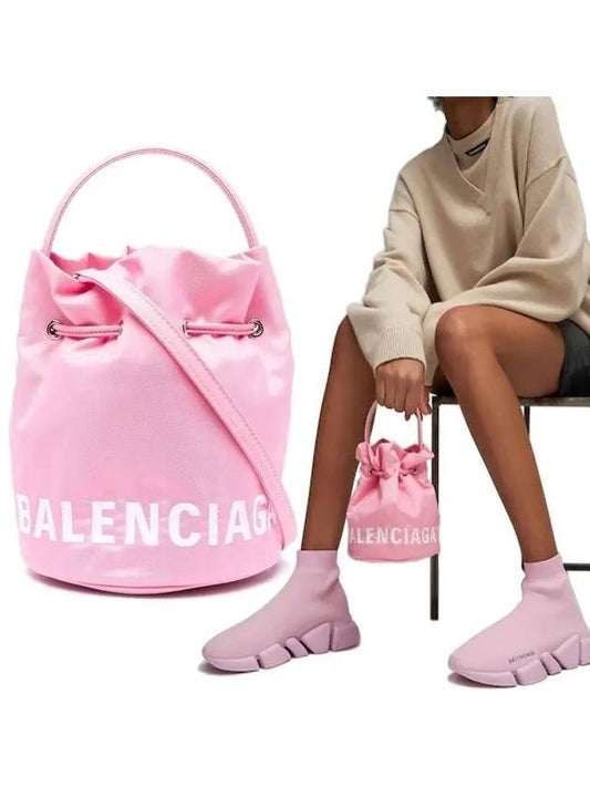 Luxury Balenciaga Wheel XS Drawstring Bucket Bag Pink