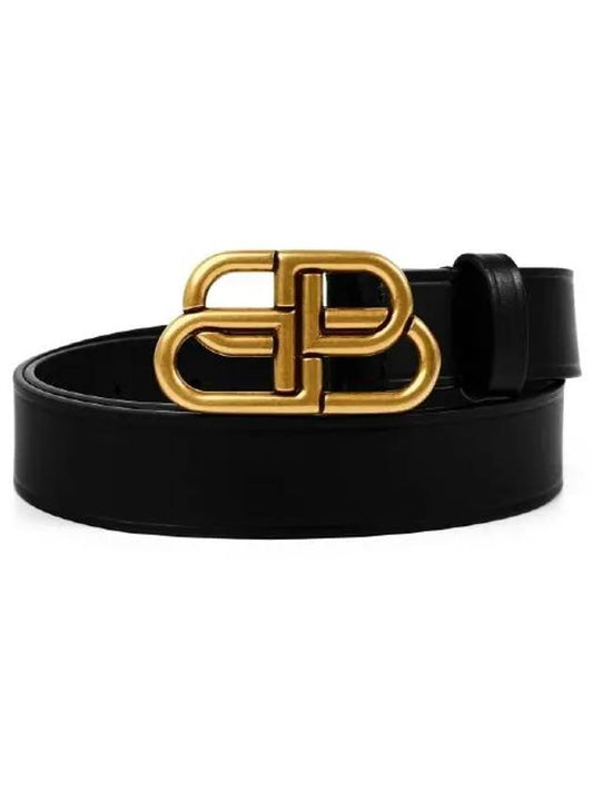 Luxury Balenciaga BB Buckle Belt Black Gold