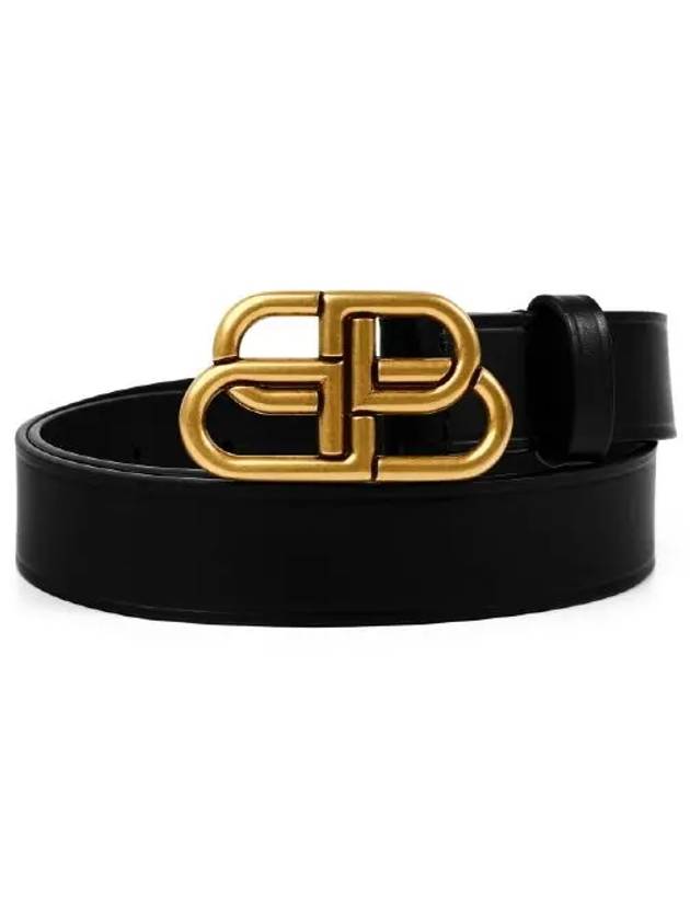 Luxury Balenciaga BB Buckle Belt Black Gold