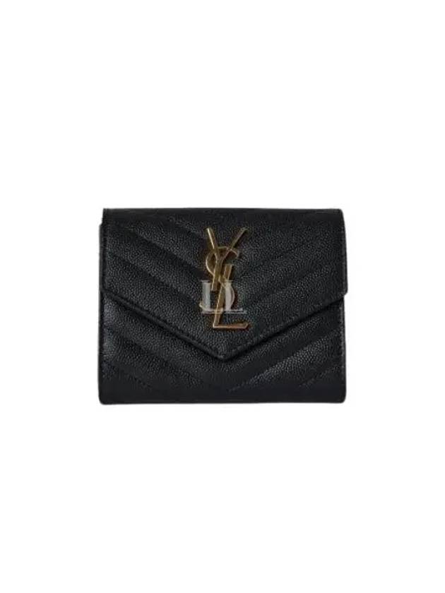 Luxury Saint Laurent Matelasse Monogram Quilting Flap Half Wallet Black