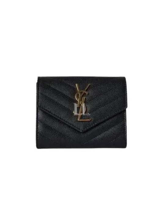Luxury Saint Laurent Matelasse Monogram Quilting Flap Half Wallet Black