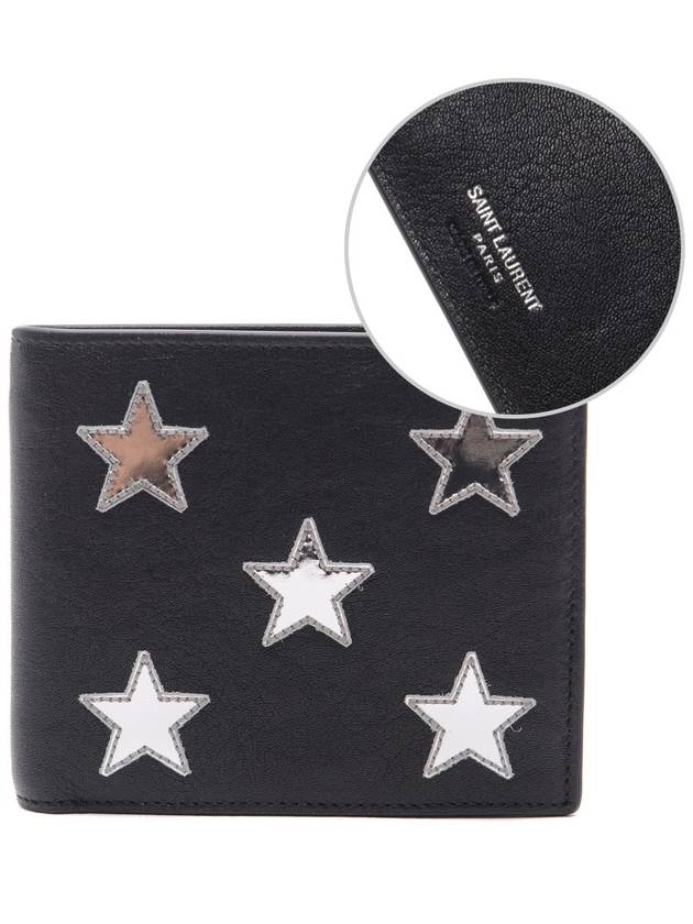 Luxury Saint Laurent Glow Star Patch Half Wallet Black