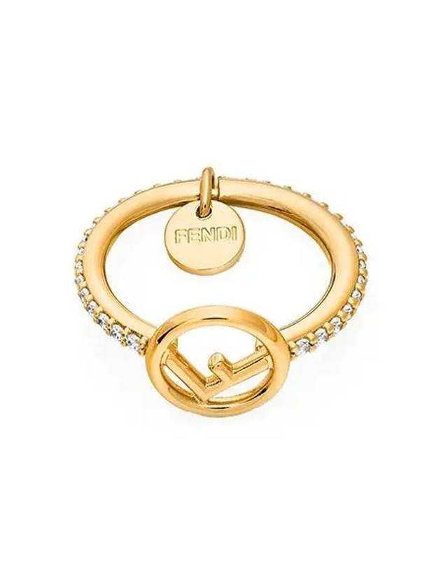 Luxury FendiF Logo Crystals Ring Gold