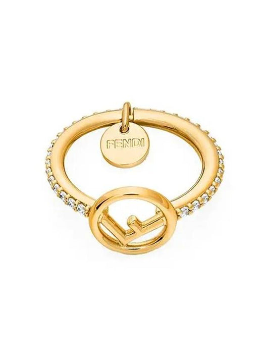 Luxury FendiF Logo Crystals Ring Gold