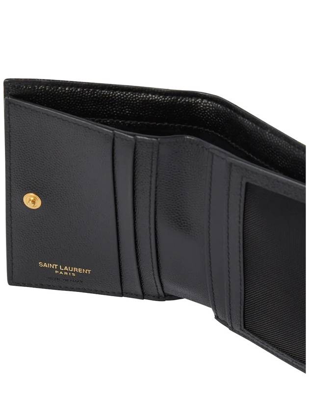 Luxury Saint Laurent Cassandre Matelasse Grain De Poudre Embossed Leather Half Wallet Black