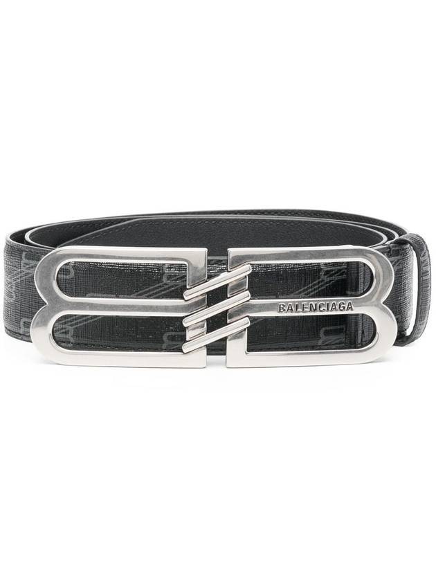 Luxury Balenciaga BB Signature Monogram Canvas Leather Belt Black