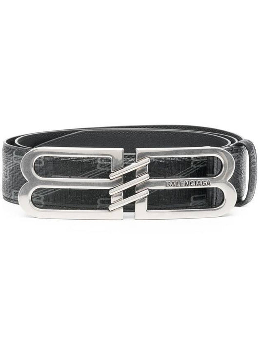 Luxury Balenciaga BB Signature Monogram Canvas Leather Belt Black