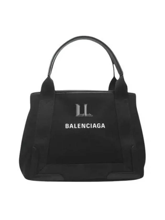 Luxury Balenciaga Cabas Logo Canvas Small Tote Bag Black