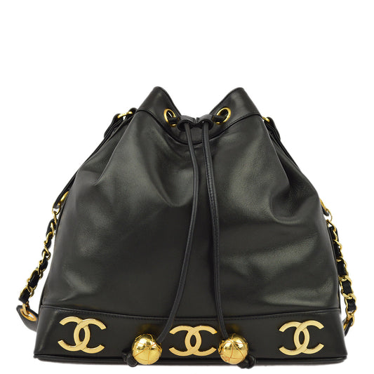 Luxury Chanel Black Lambskin Triple CC Bucket Shoulder Bag
